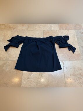 Milly  Off-the-Shoulder Navy Bow Sleeve Top by Bergdorf Goodman
